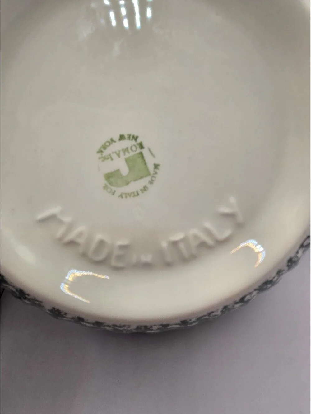 Vintage Italian Ceramic Green White Splatterware Bowl ROMA Inc NY 12